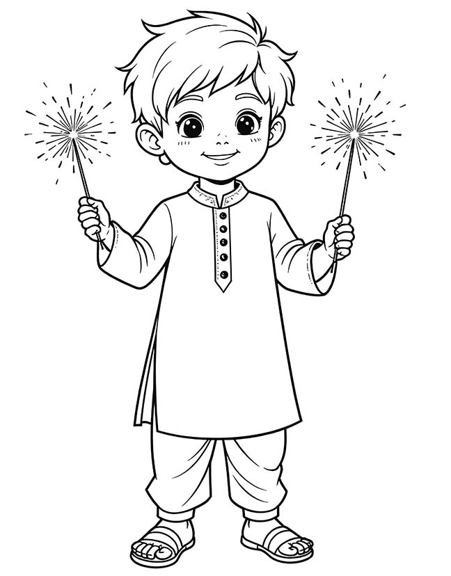 Diwali sparklers in both hands coloring page